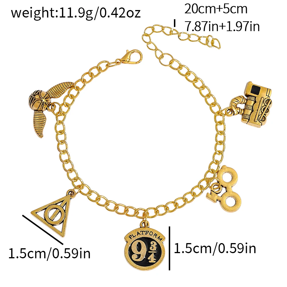 Magic Wizard Charm Bracelet, Adjustable Alloy Chain Collectible Jewelry Gift for Movie Fans - view 3