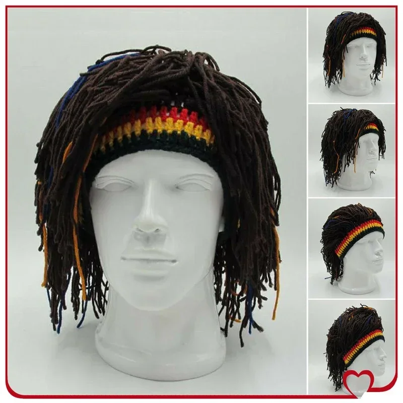 Handmade Fancy Wig Caps Funny Knit Beanie Hat Rasta Bob Wig Hat with Dreadlocks