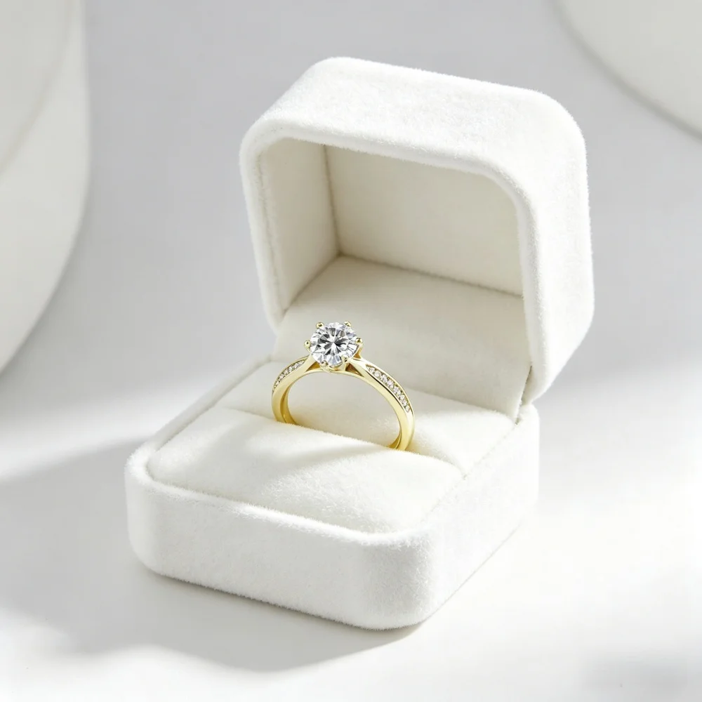 

925 Sterling Silver Gold Plated Engagement Ring, 6 Prong Promise Ring with Micro Pave Twisted Band, Adjustable Jewelry for Women