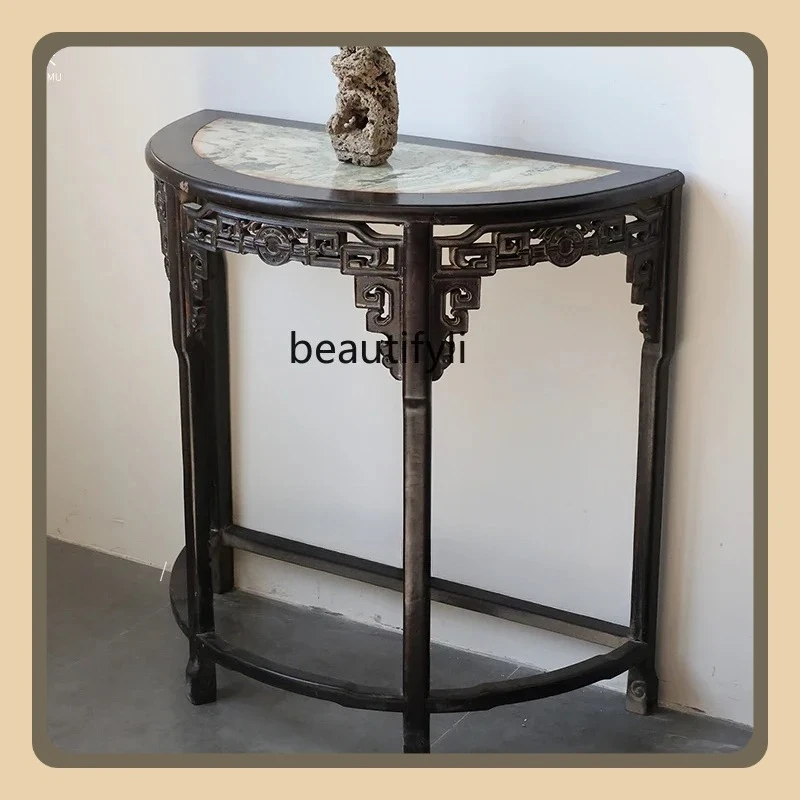 Y Crescent moon table Xuanguantai semi-round table ebony solid wood Chinese antique and old