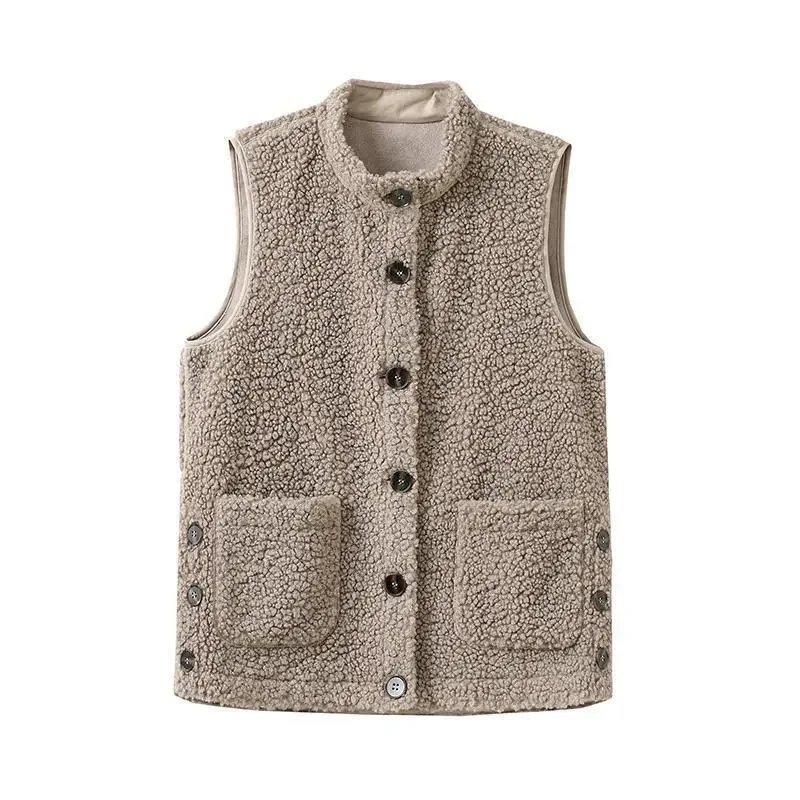 Fleece Coat For Women\'s Vest 2024 New Autumn Sleeveless Vests For Women Jacket Fashion Faux Lamb Fur Casual Waistcoat Female