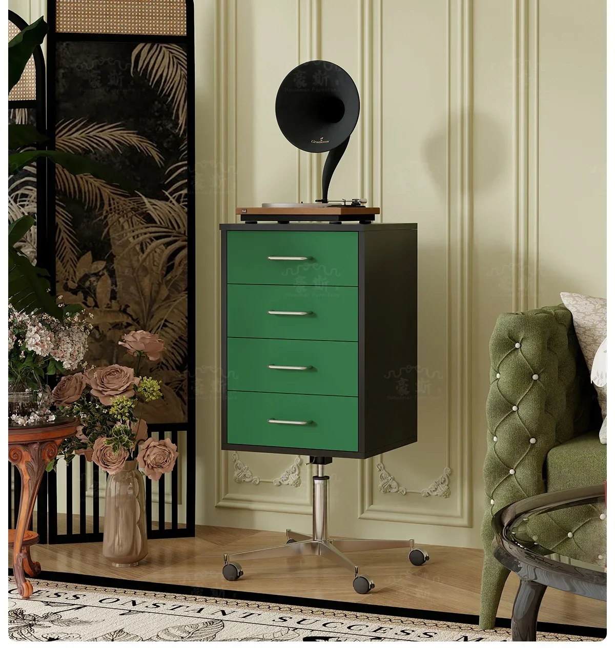 A  Retro style dark green chest lifting rotating sofa corner few small apartments can be moved four pumping