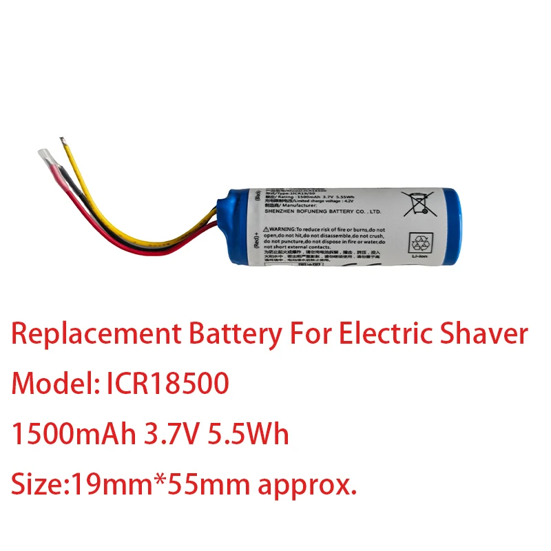 New  ICR18500 3.7V 1500mAh Rechargeable Battery Replacement for Electric Shaver & Electric Toothbrush