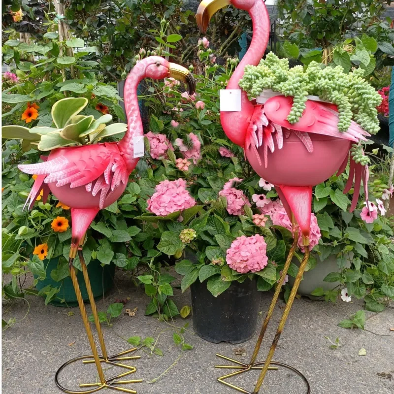 Flamingos Animal Ornaments Outdoor Courtyard Garden Balcony Decoration Iron Art Flower Pot Gardening Landscape Plant Rack