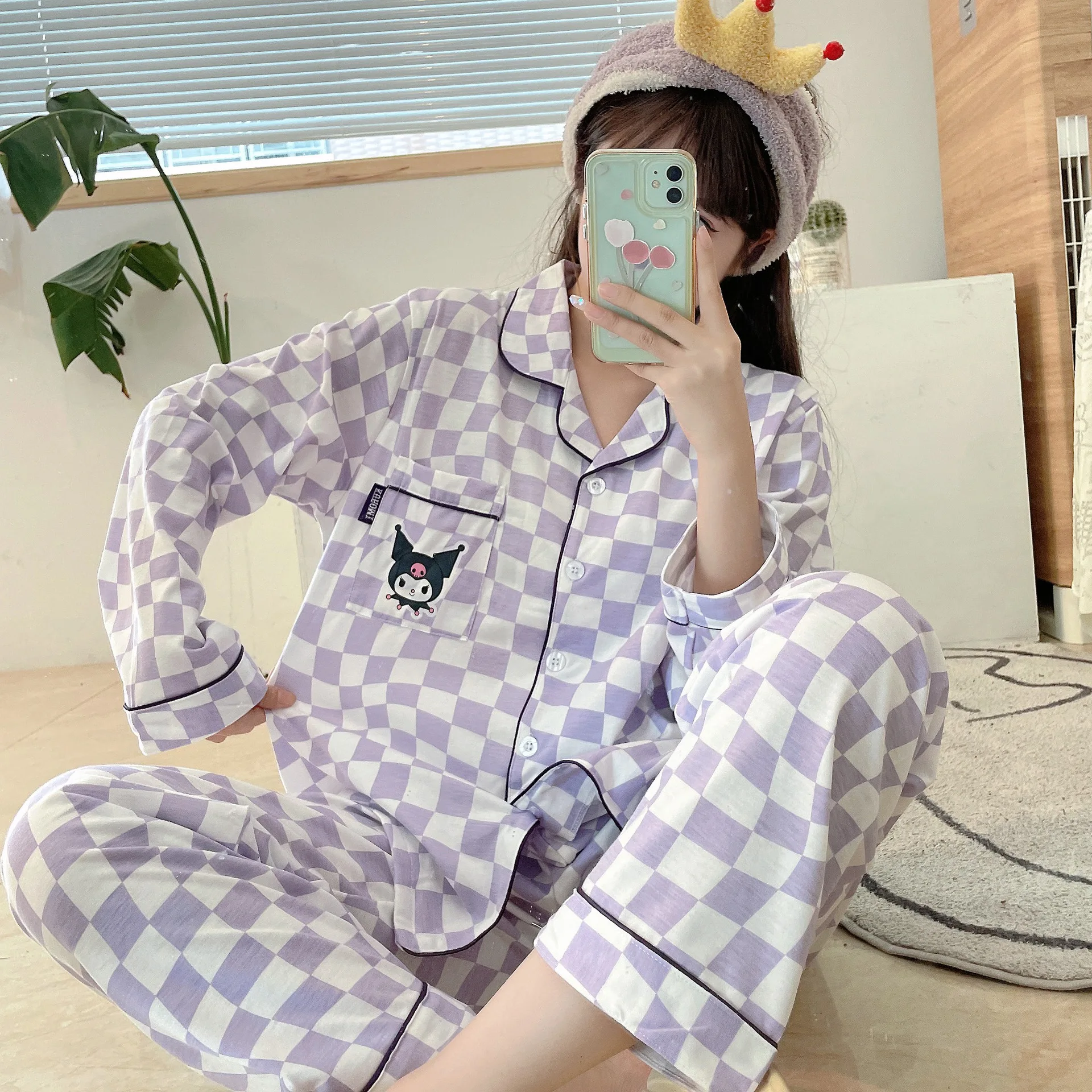 

Kawaii Sanrios My Melody Kuromi Cinnamoroll Cute Cartoon Anime New Pajamas Set Loose Casual Homewear Girls Birthday Gift