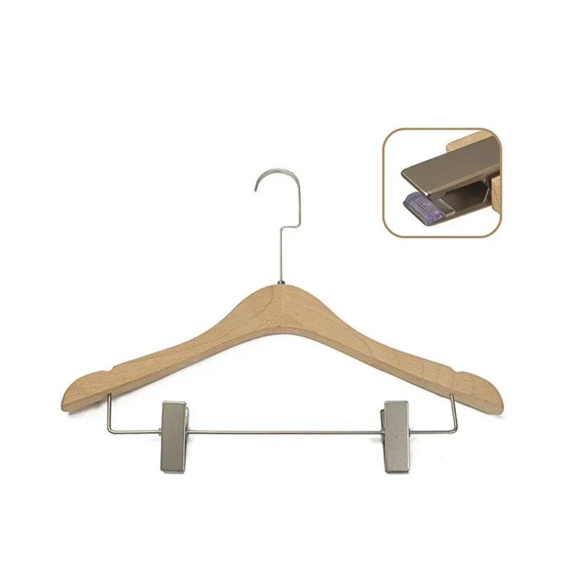 Garment Display Hanger Skirt Dress Clothing Storage Rack Wooden Hangers Wardrobe Home Drying Racks Bar Metal Clips