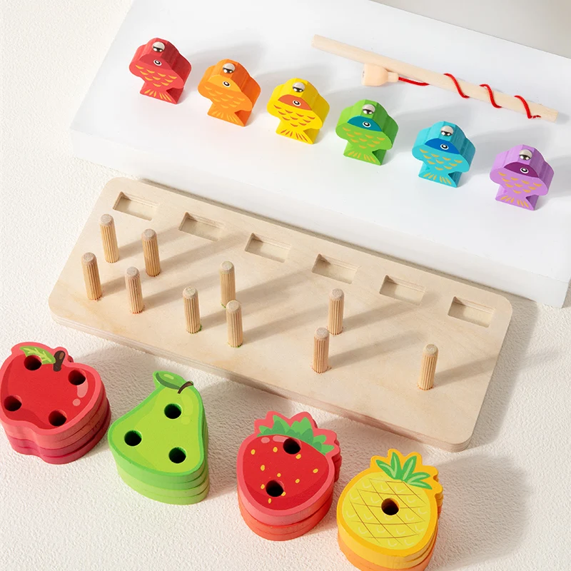 Montessori Holz Spielzeug Farbe Obst Form Passenden Puzzle Spiel Bunte Perlen Feinmotorik Training Pädagogisches Spielzeug Für Kinder