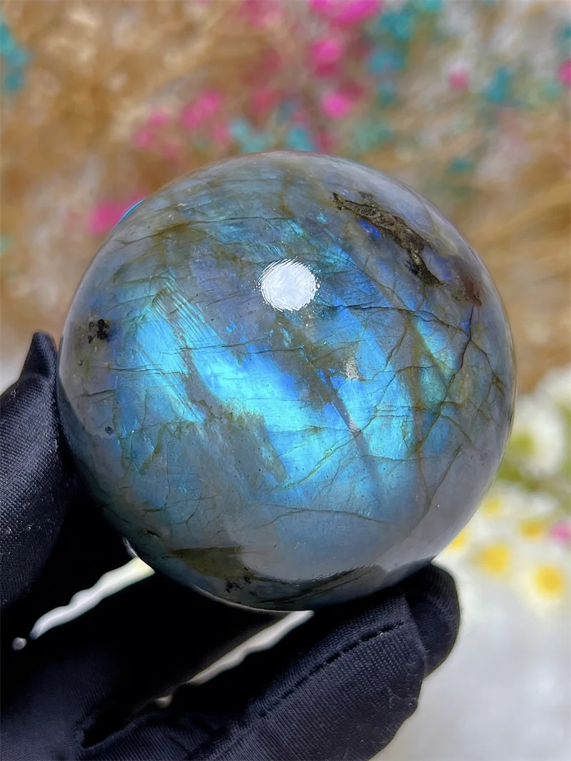 Natura Crystal Blue Labradorite SPhere With Rain Bow Free Form  Carving Reiki Healing Stone Home Decoration Exquisite Gift