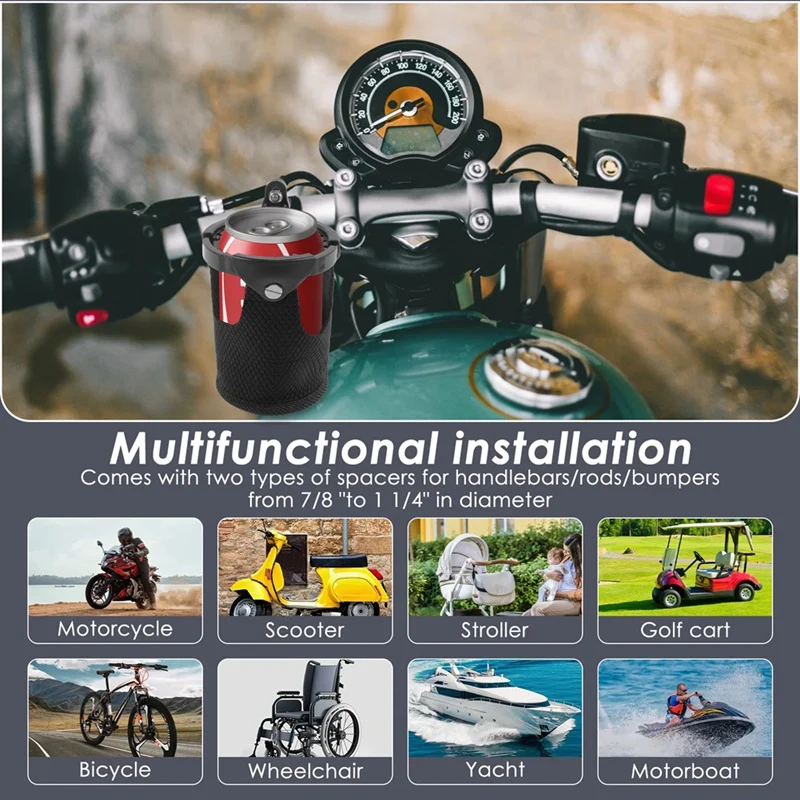 360 °   スイベルマウントオートバイカップホルダー大容量オートバイドリンクホルダーハンドルバー/バンパー/ポールマウント用-SPMI