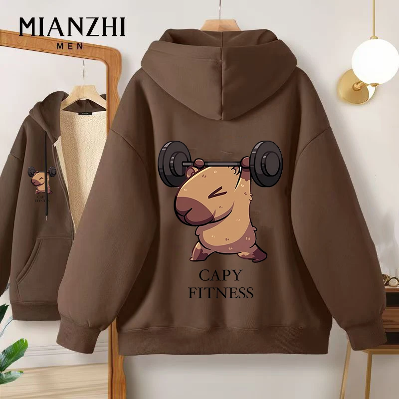 Capybaras Lamb Fleece Zipper Jacket Boys Girls Kawaii Anime Sweatshirt Winter Thick Outdoor Men Women Pullover Hoodies Top Gift