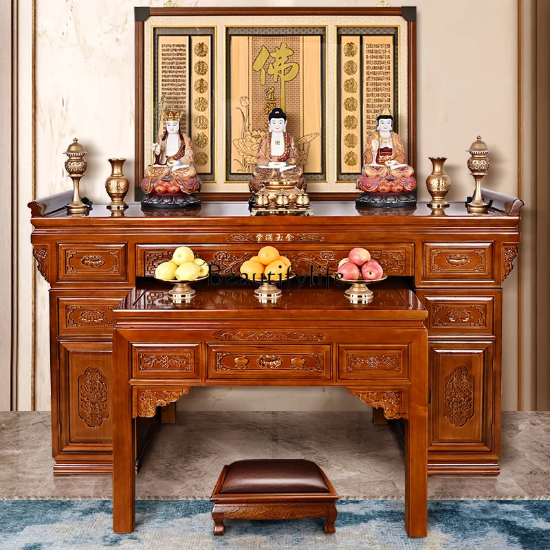 Zhongtang Solid Wood Altar Incense Desk Buddha Niche Altar Cabinet a Long Narrow Table