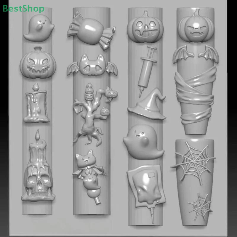 ★3D Silicone Nail Mold Halloween Pumpkin Spider Relief Mold Nail Art Decor Transparent Manicure Template