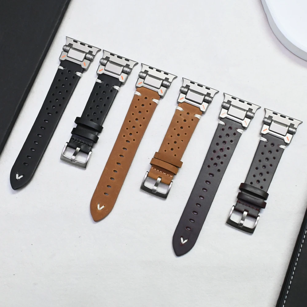 Luxury Leather Band for Apple Watch Ultra 49mm 9 45mm 42mm 44mm Bracelet for iWatch ultra 2 49MM Series 9 8 7 se 4 5 6 Watchband image 4