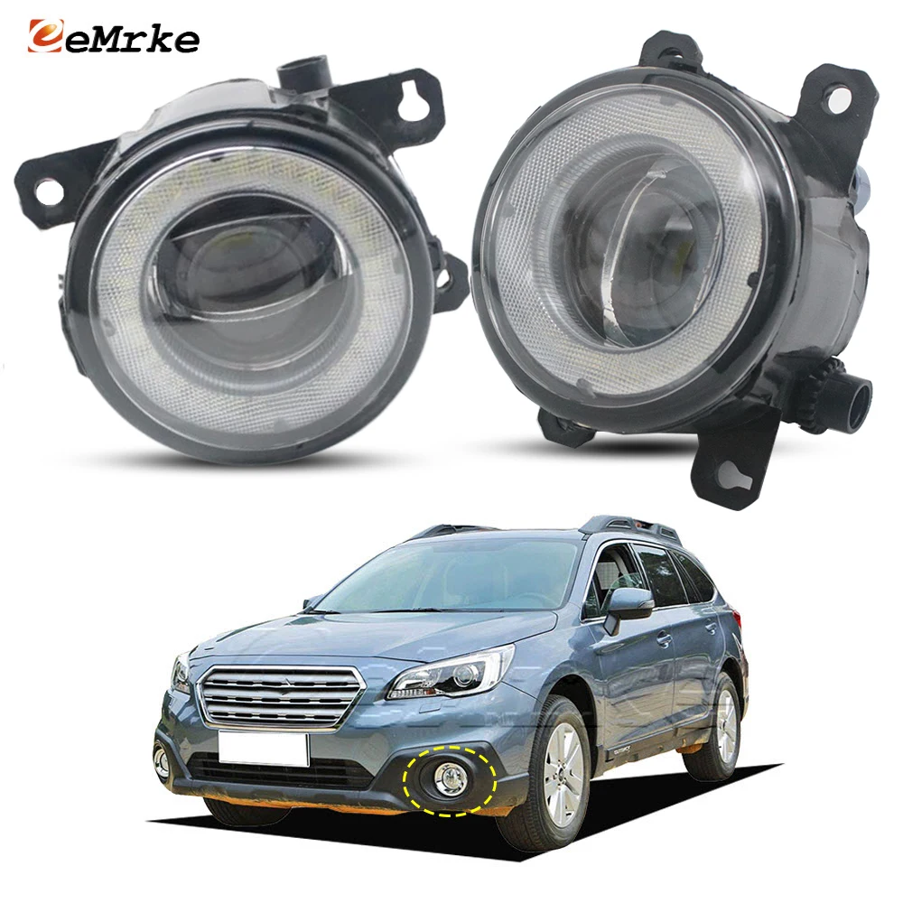 2x Glass Lens LED Fog Lights for Subaru Outback BS 2015 2016 2017 2018 2019 2020 Angel Eyes DRL Daytime Runinng Light Foglamp