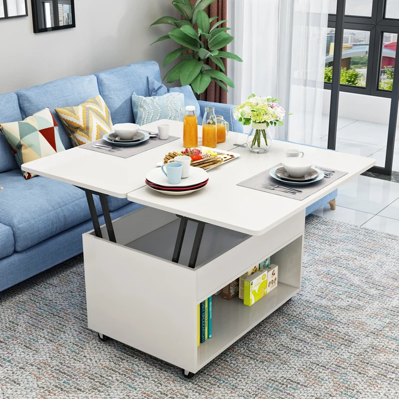 

White Unique Coffee Table Multifunctional Designer Minimalist Storage Coffee Table Folding Modern Mesa Plegable Furniture Home