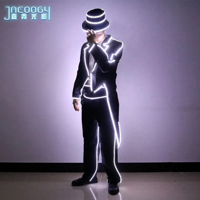 LED luminous men's tailcoat suit jacket, fashionable lighting, high-end host dress, dance groomsman banquet