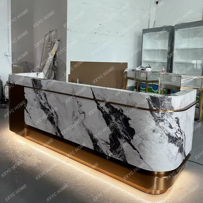 Creative Irregular Front Desk Lacquered Bar Counter Internet Celebrity Cashier Desk Personalized Reception Desk Marble Service D
