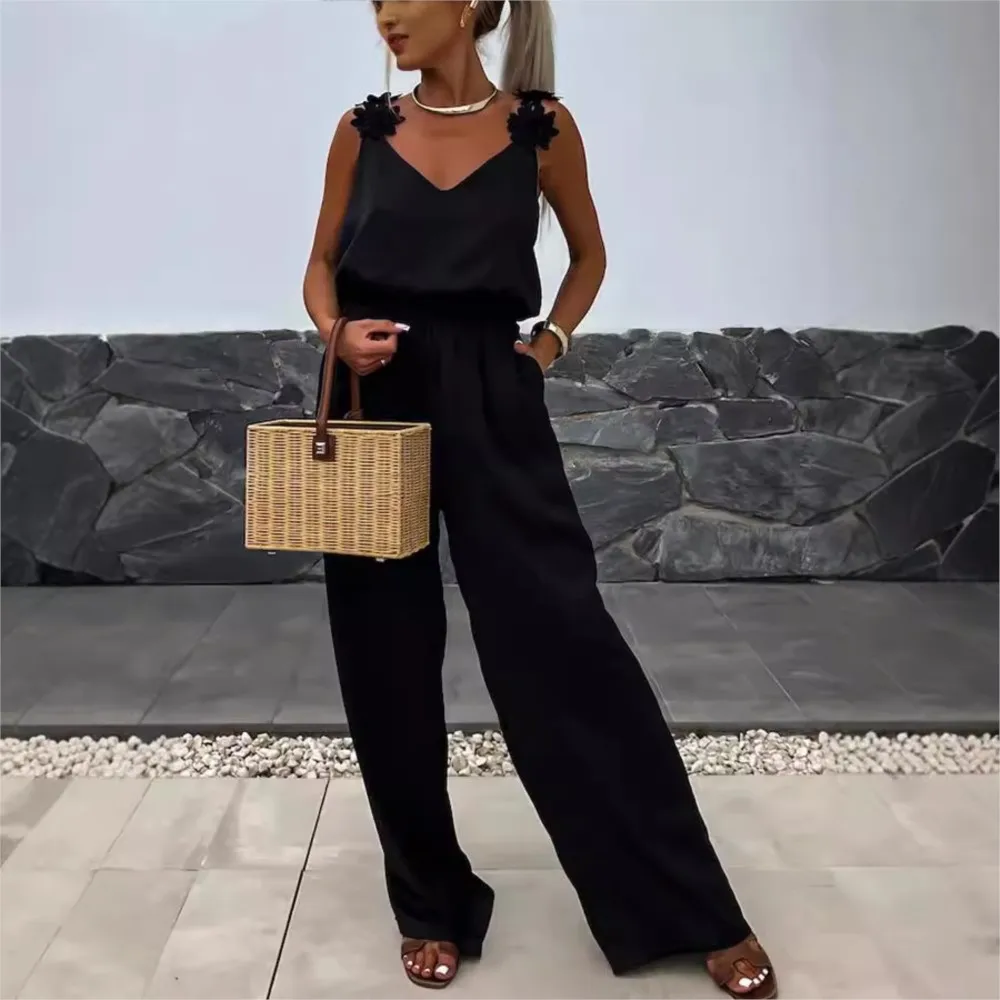 Spring Summer Sexy Suspender Jumpsuit For Women\'S Fashion Waist Relaxed Sleeveless Vacation Female Elegant Jumpsuit Pants 2024