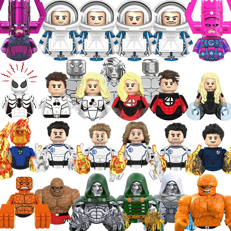 

New Movie Game Bricks Fantastic Four Building Blocks Anime Cartoon Mini Action Figures Heads Assembly Toys Kids Birthday Gifts
