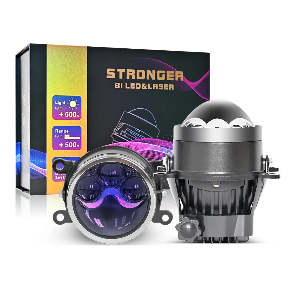 

3 Inch Triple Direct Beam Bi LED Projector Fog Lights with Halo Ring, 120W Waterproof Dual Beam Tri Color Super Bright LED Lamp