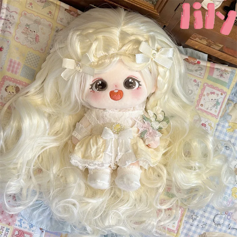 

Plush Toy 20cm Cotton Doll Wig White Gold Long Curly Hair High Temperature Silk Synthetic Doll Wig Headband Decoration Gift