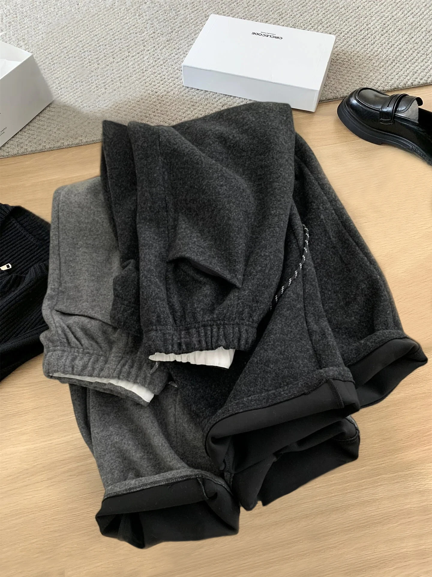 

Thickened Fleece Wide Leg Pants Women's Winter Outerwear Asymmetrical Korean Style High Waist Long Knitted Woolen Trousers