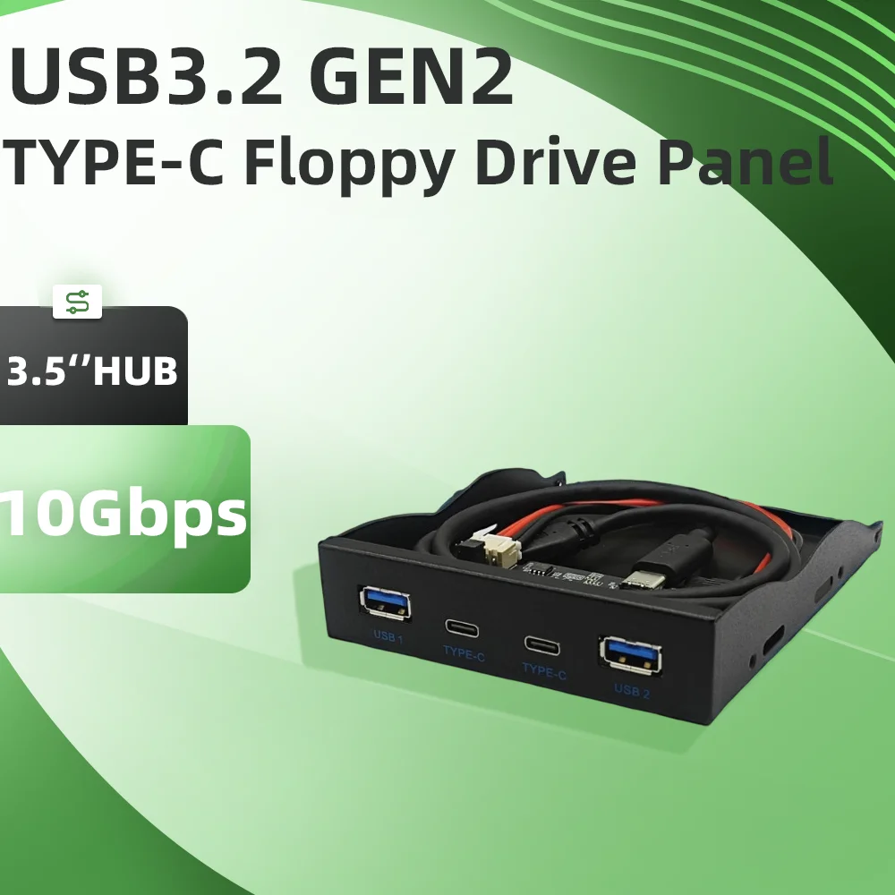 

3.5 Inch Floppy Drive Bay USB3.2 Gen2 Hub 19PIN Header to Type-C Port 10Gbps Reversible Plug Desktop Front Panel