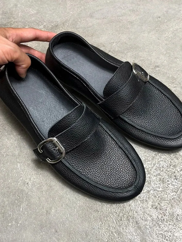 Summer New Breathable Business Men Cowhide Genuine Leather Work Shoes Slip On Loafers Soft Leather Flats Moccasin Driving Shoes