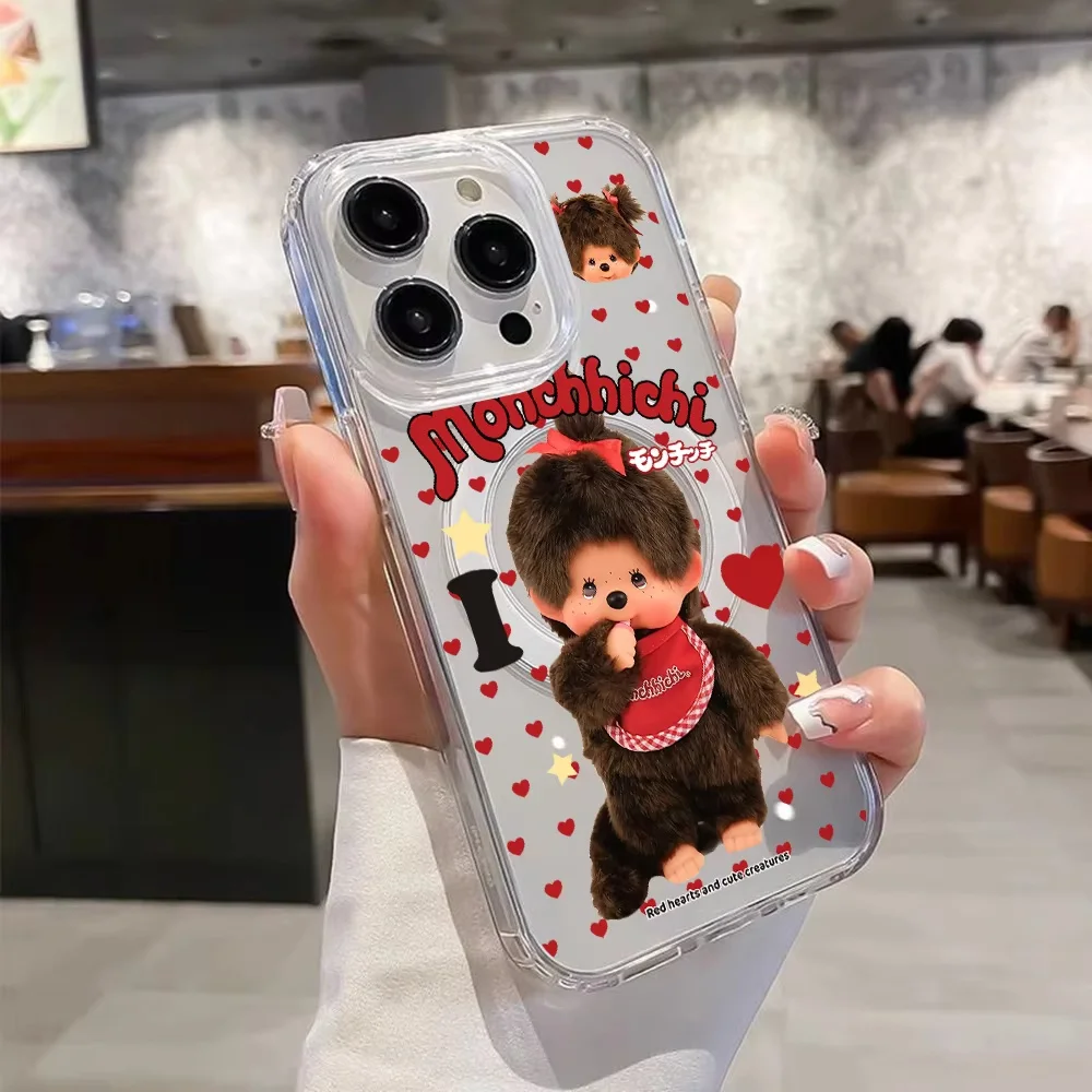 Korean Cartoon Cute M-Monchhichi For Magsafe Magnetic Phone Case For iPhone 17 Air 16e 16 Pro Max 15 14 Plus 13 12 11 Back Cover view 4