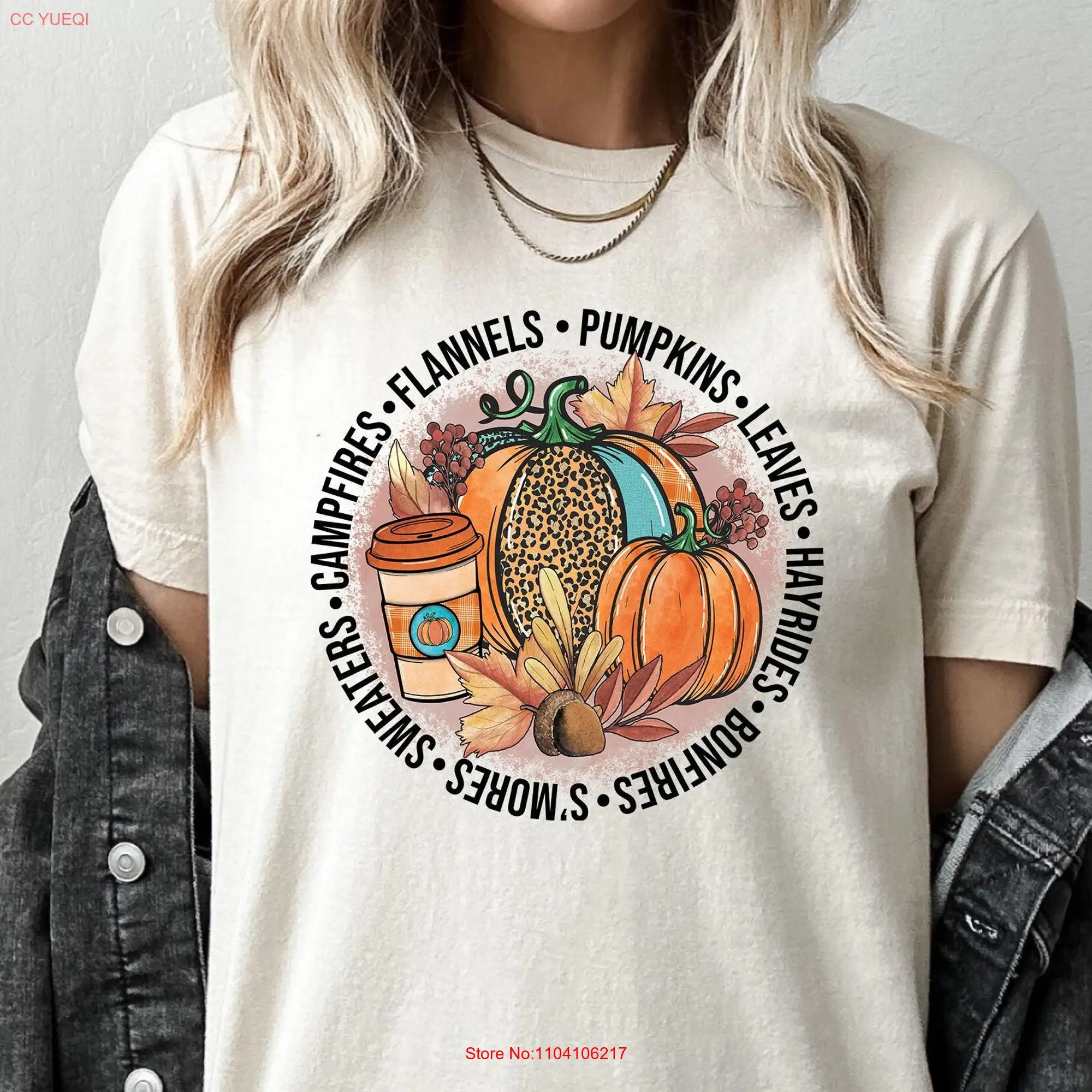 Fall T Shirt Pumpkin Autumn Hayrides Patch Lover long or short sleeves