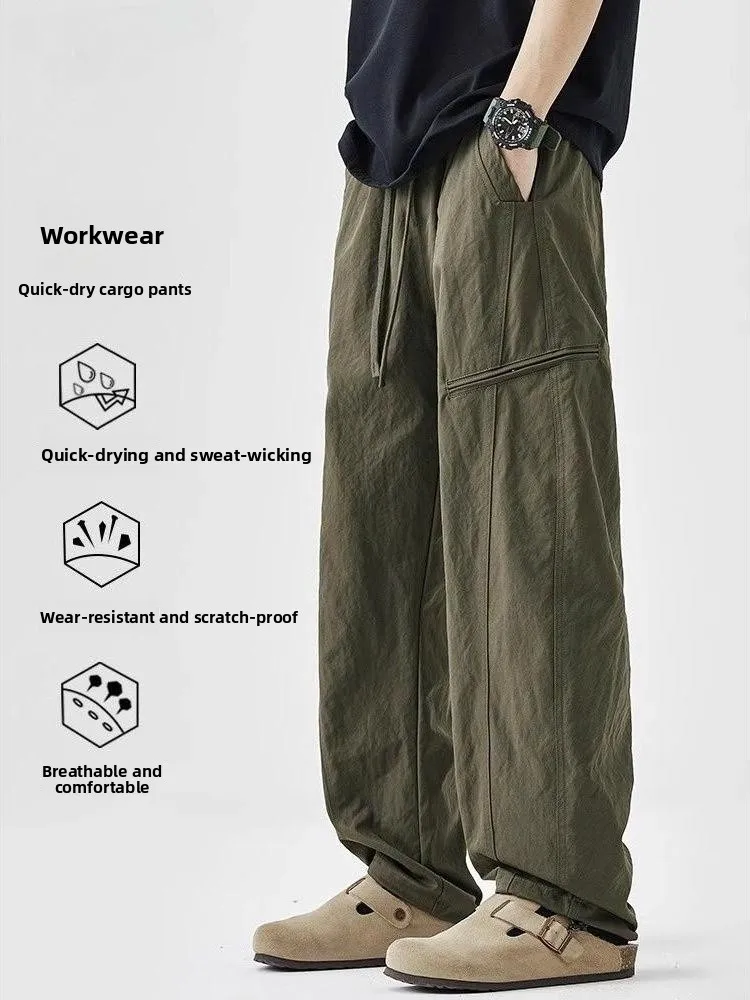 

Loose Straight Leg Workwear Trousers Men's Spring Autumn Vintage High Street Wide Leg Casual Long Pants American Sle