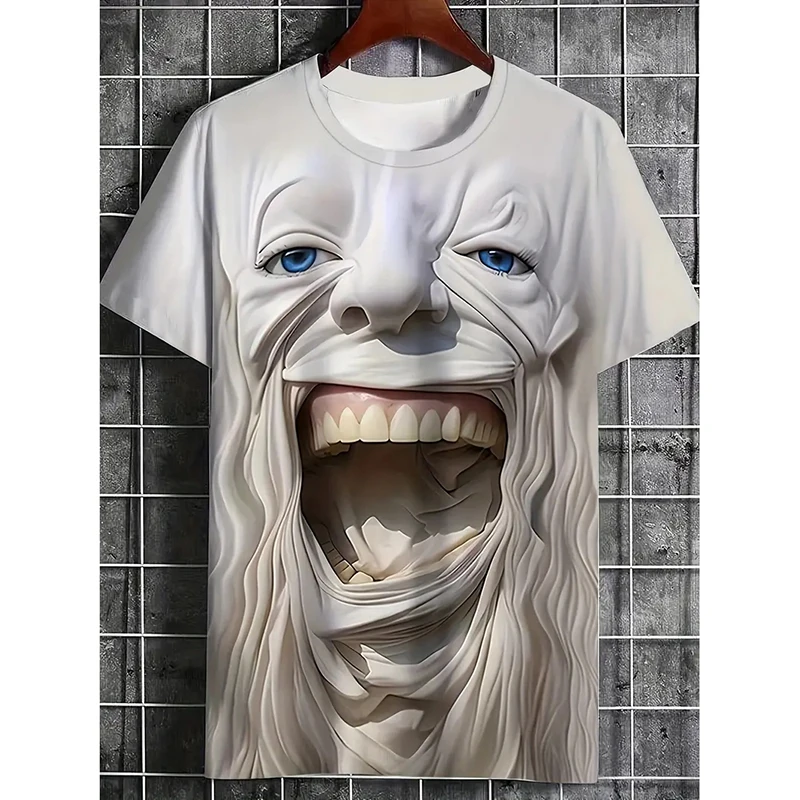 Plaster Statue Print Funny T-shirt Men Clothes 3D Effects Graphic Short Sleeve T Shirts Casual Street Harajuku Trend Tee 2025