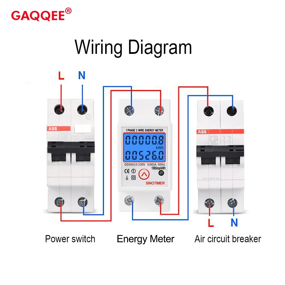 DDS6619 Din Rail Single Phase Energy Meter AC 220V Reset Zero KWH Voltage Current Power Consumption Counter Electric Wattmeter