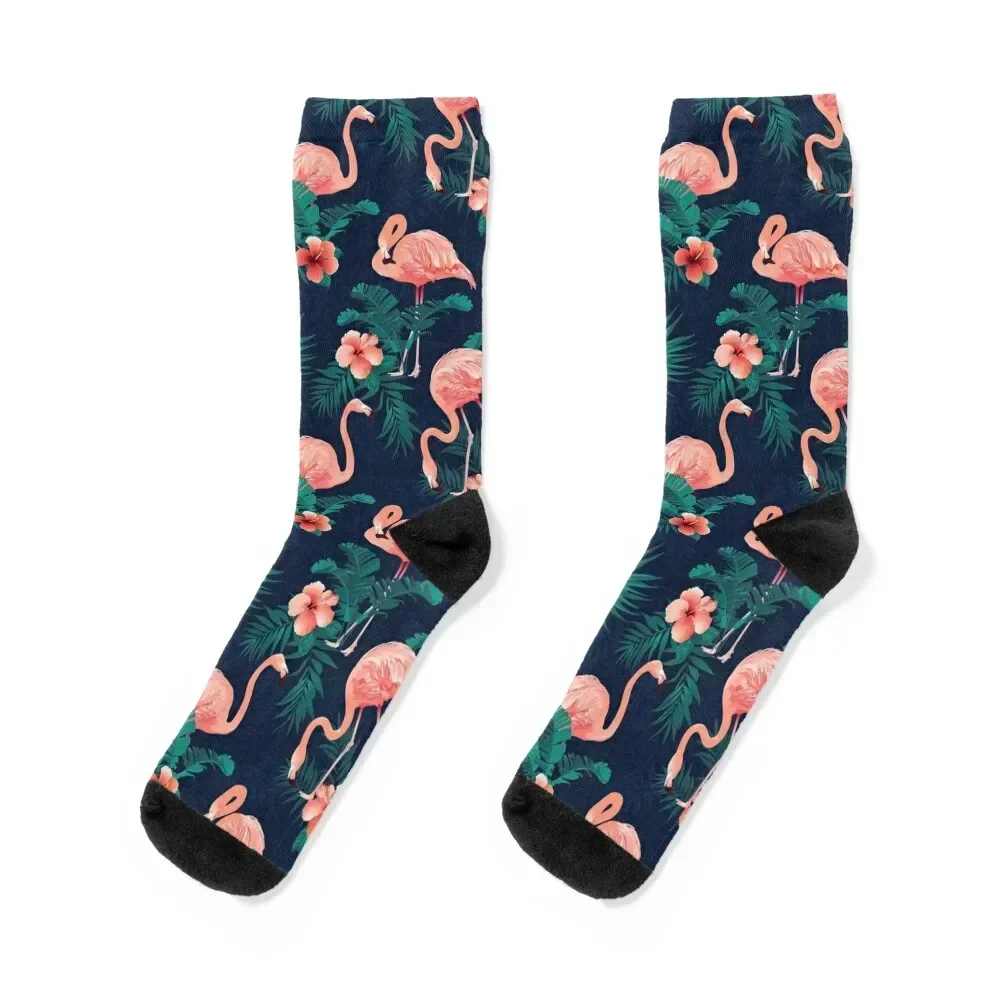 Flamingo Hibiscus Tropical Leaves Socks Soccer valentine gift ideas snow floor Men Socks Women's