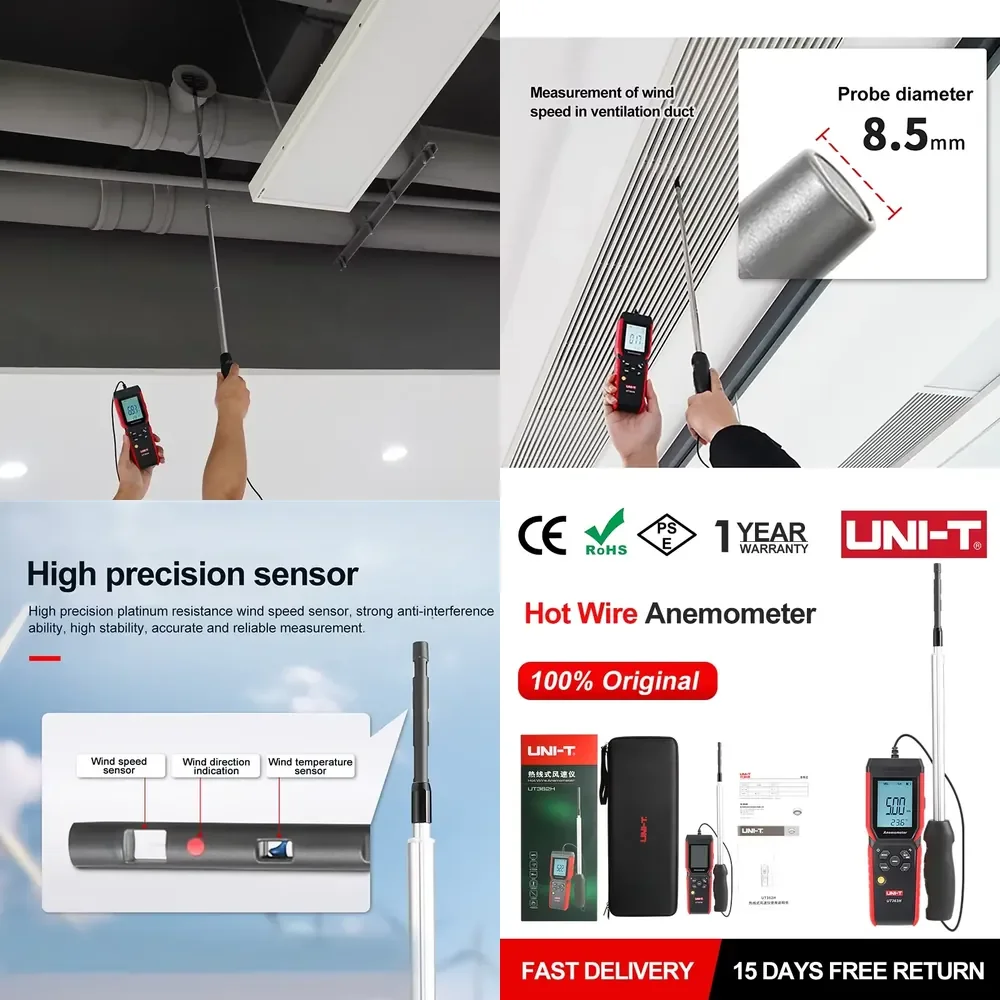 WAP01 Hot Wire Anemometer UT362H Wind Speed Meter Volume Temperature for Platinum Resistance Sensor 0-40 BFT Wind Speed