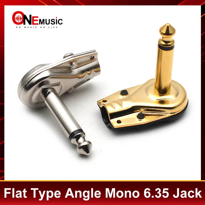 10Pcs Flat Type Mono 6.35 Angle Audio Cable 1/4' Mono Jack Metal Guitar Effect Patch Cable Jack Gold/Chrome