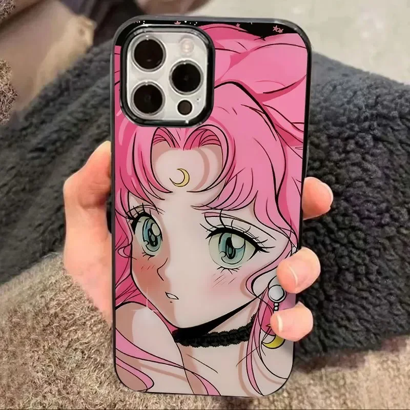 Ins Anime Big Eyes Pink Haired Girl Phone Case For iPhone 16 Pro Max 15 14 13 12 11 Xr Xs Max 7 8 Plus Y2K Cartoon Phone Case