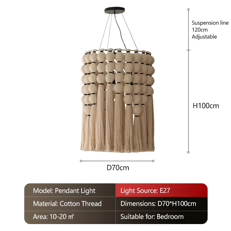 Bohemen Handgeweven plafondlamp met kwastjes Kunst retro katoenen garen Licht Slaapkamer Woonkamer Studeerkamer Hotel Landelijke Homestay hanglamp