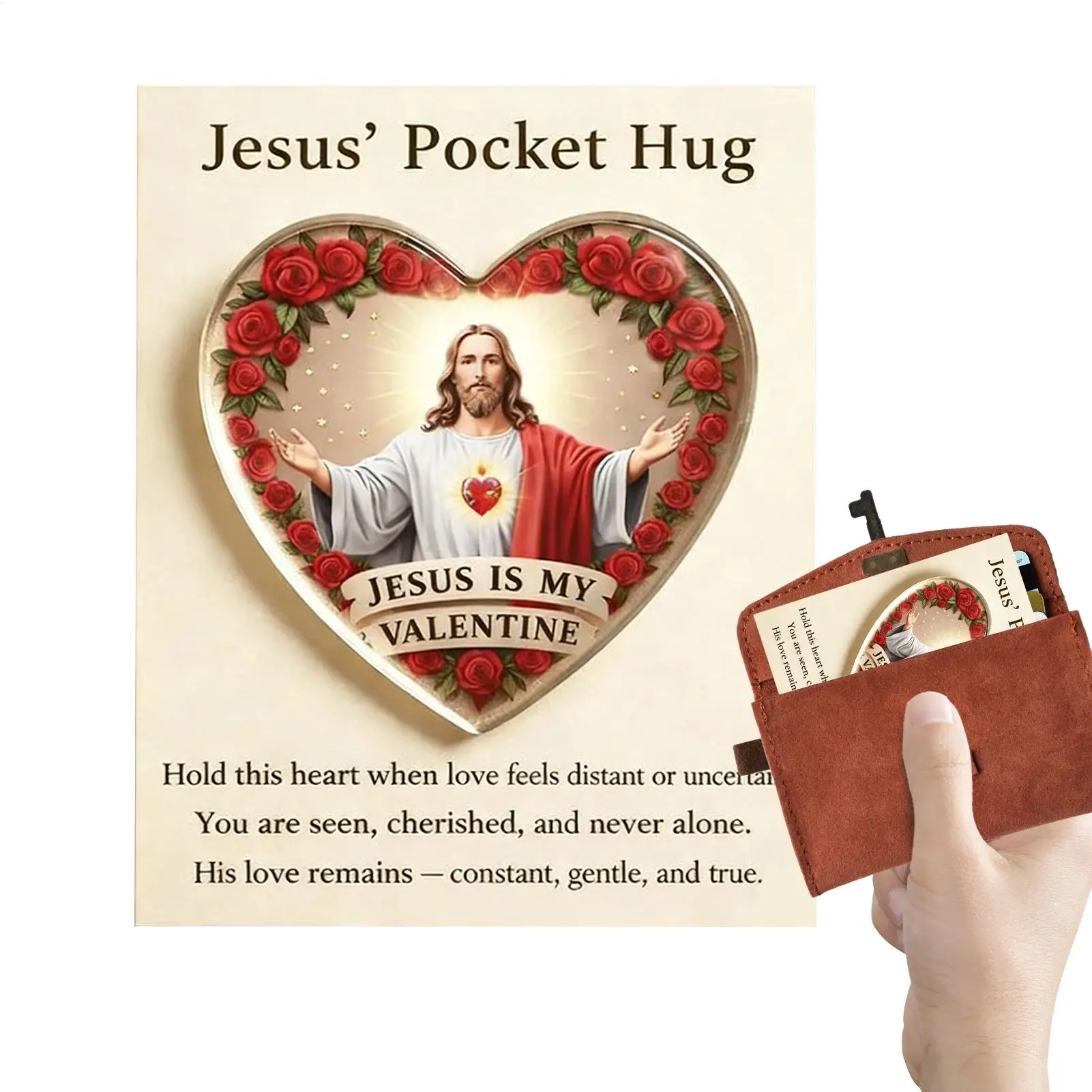 2D Acrylic Little Pocket Jesus Hug Cards Pocket Jesus Valentines Day Encouragement Cards For Friends And Family