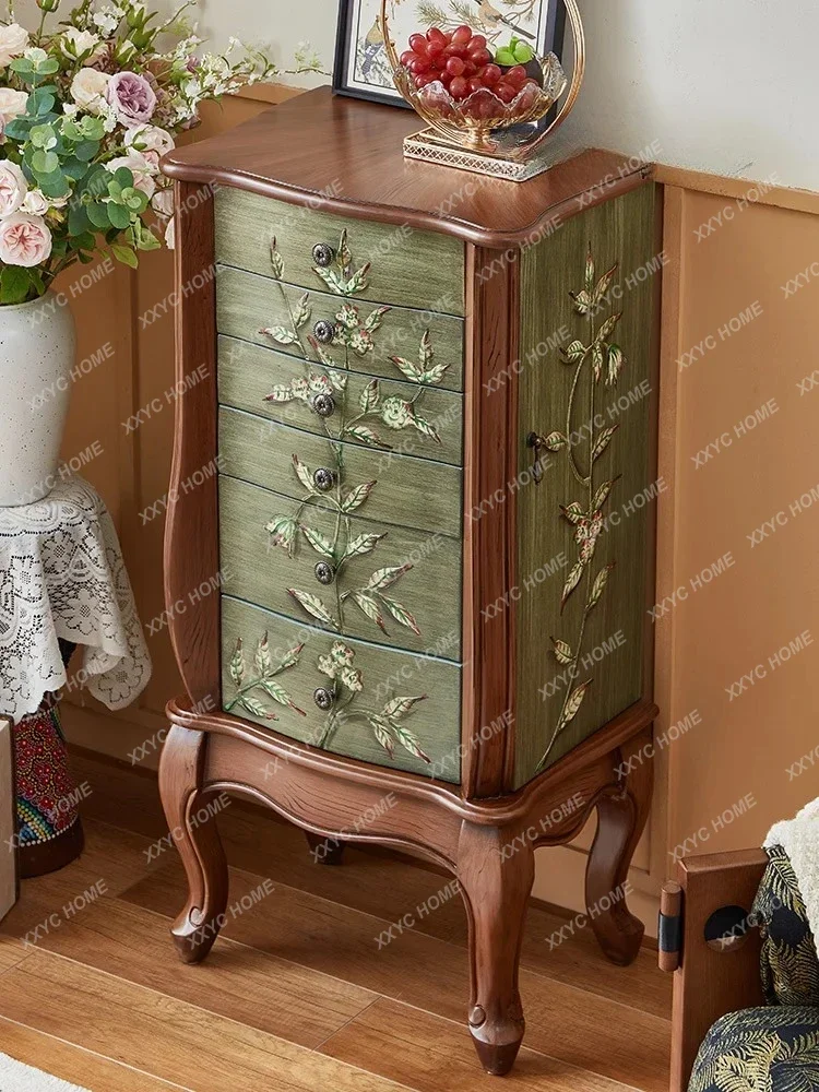 

XX retro jewelry cabinet hand-painted flower branches and leaves storage retro round handle home decoration