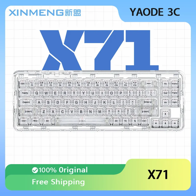 

Xinmeng X71 Transparent Mechanical Keyboard Three Mode Wireless Bluetooth RGB Backlight Hot Swap Customized Gaming Keyboard PC