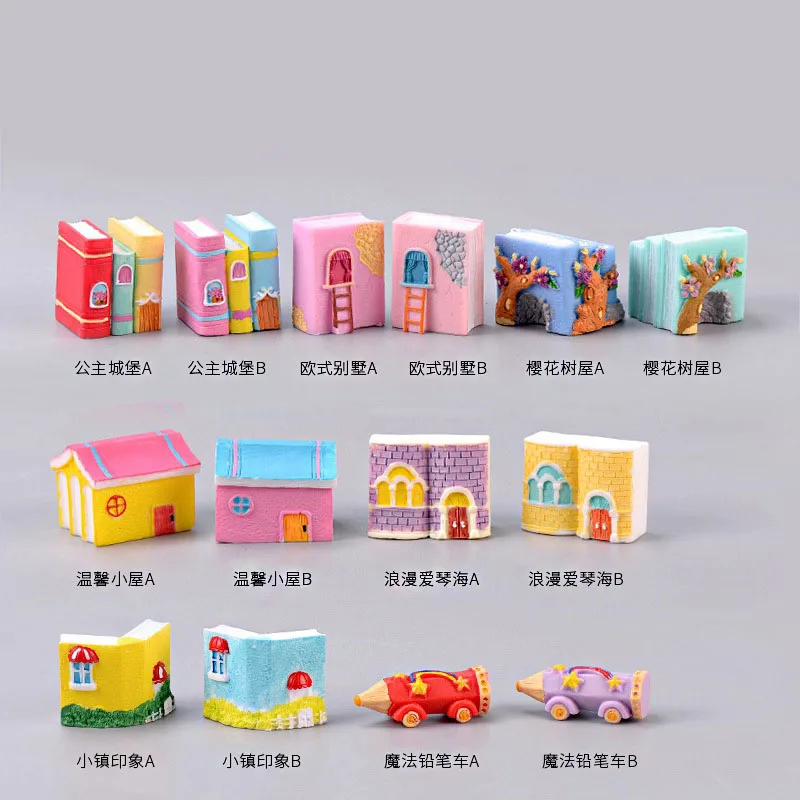 House Villa Cake Ornaments Book Decoration House Castle Micro Landscape Resin Crafts Gifts Small Keychain Decoration Accessories