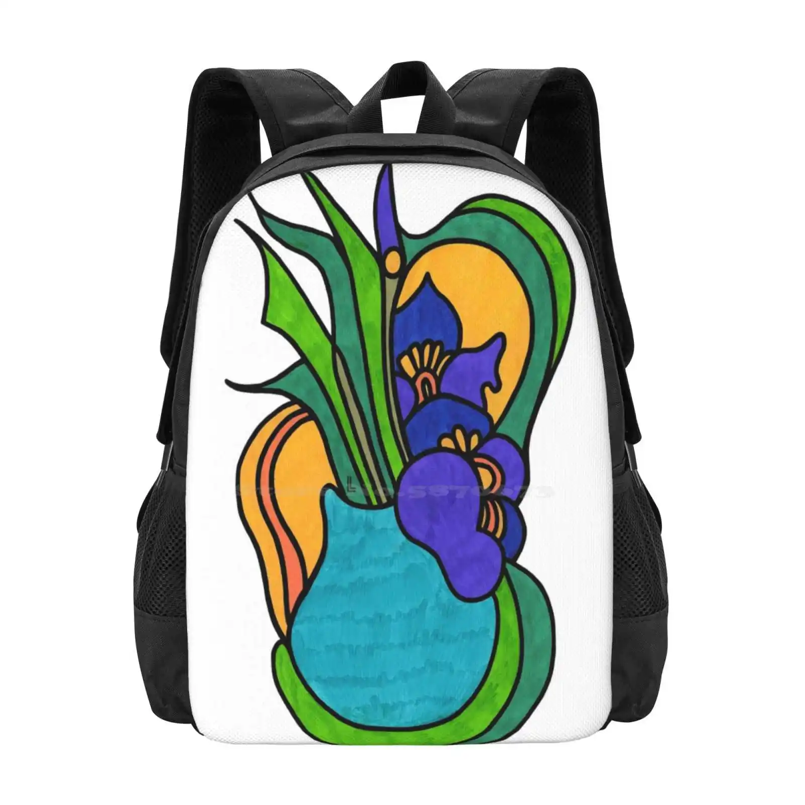 

Flowing Details'C By Lana Levi Inspired By 'Still Life With Irises' By Van Gogh Teen College Student Backpack Pattern Design