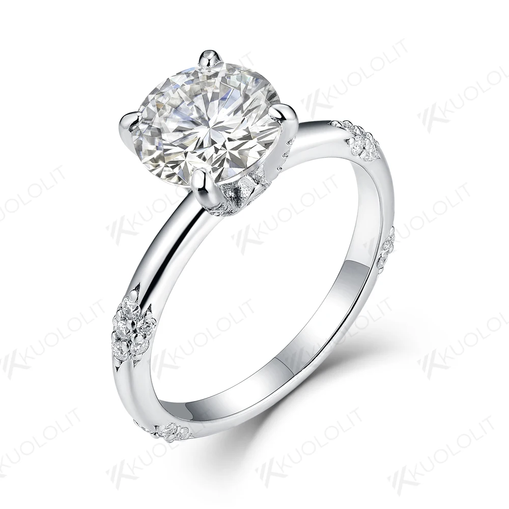 Kuololit US Stock Round Moissanite Rings for Women 925 Sliver Sterling White Gold Diamond for Anniversary Wedding Engagement New