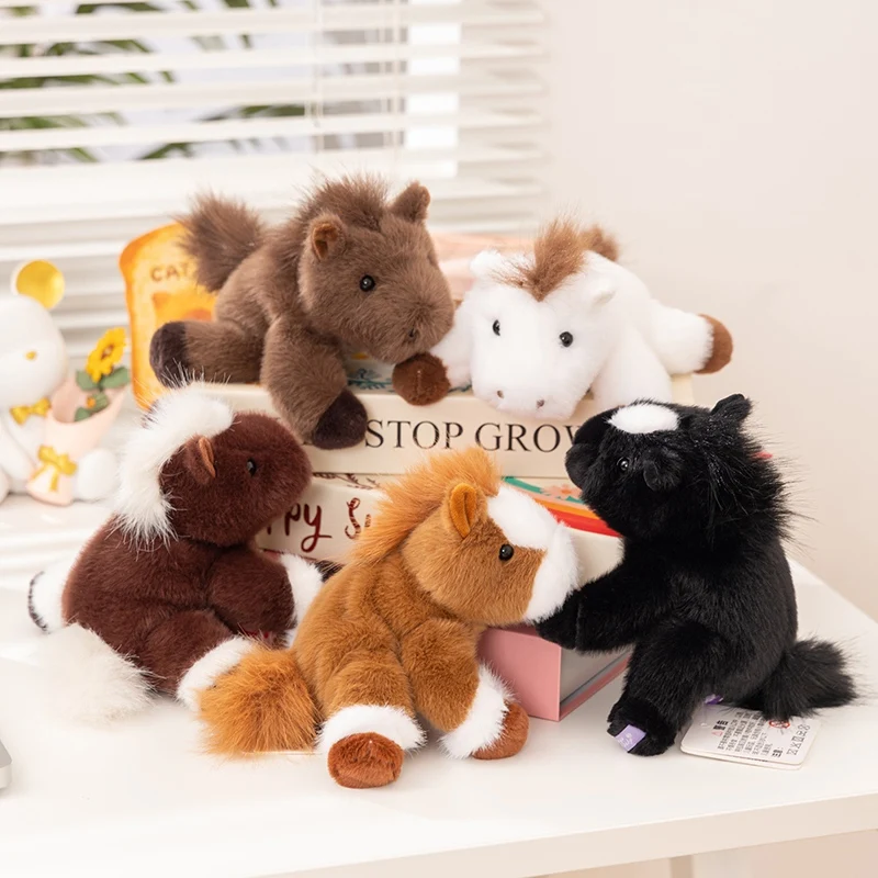 18/25 cm Simulazione Cavallo sdraiato Animali di peluche Morbido Marrone Nero Grigio Rosso Cavallo Drago bianco Compleanno Regalo di Natale Decorazioni per feste