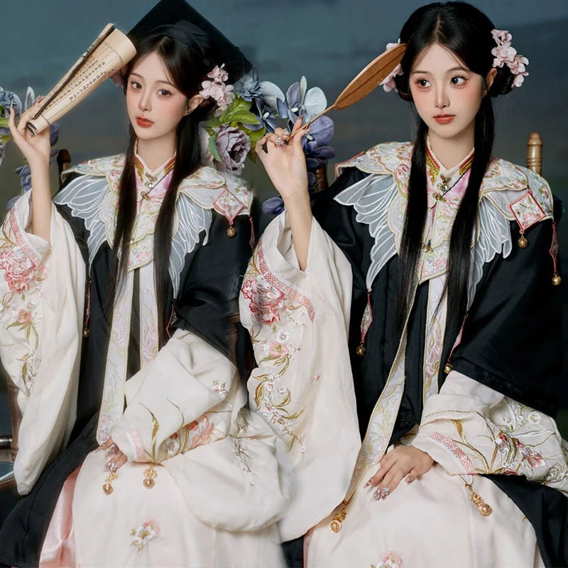 

Новая женская одежда Ханьфу: розовая юбка Мачиан с цветочным узором, заколка для волос, для путешествий, фотосессий, этнический сценический костюм из полиэфирного волокна