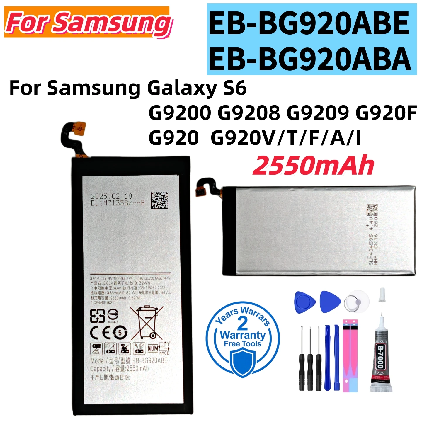 100%New High quality EB-BG920ABE BG925ABE BG935ABE BG960ABE BG965ABE Battery For Samsung Galaxy S6 Edge S7 Edge S9 Plus G9200