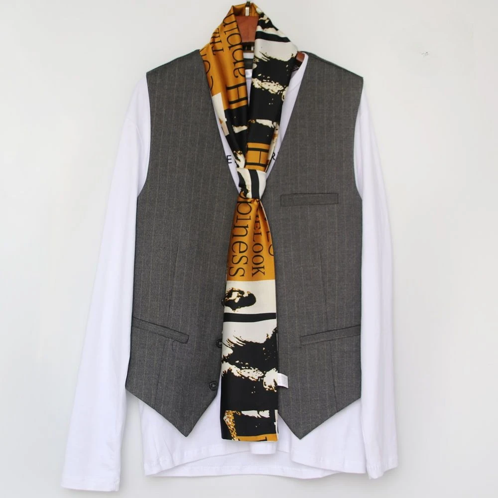 

Internet Celebrity Men's Narrow Long Scarf Fashion Trendy Decorative Winter Stylist Long Silk Scarf Hong Kong Style Scarf