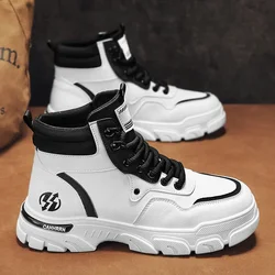 White Winter Work Short Boots for Men British Fashion Fashion Motorcycle Boots Fashion Outdoor Sports Casual Shoes New 2025