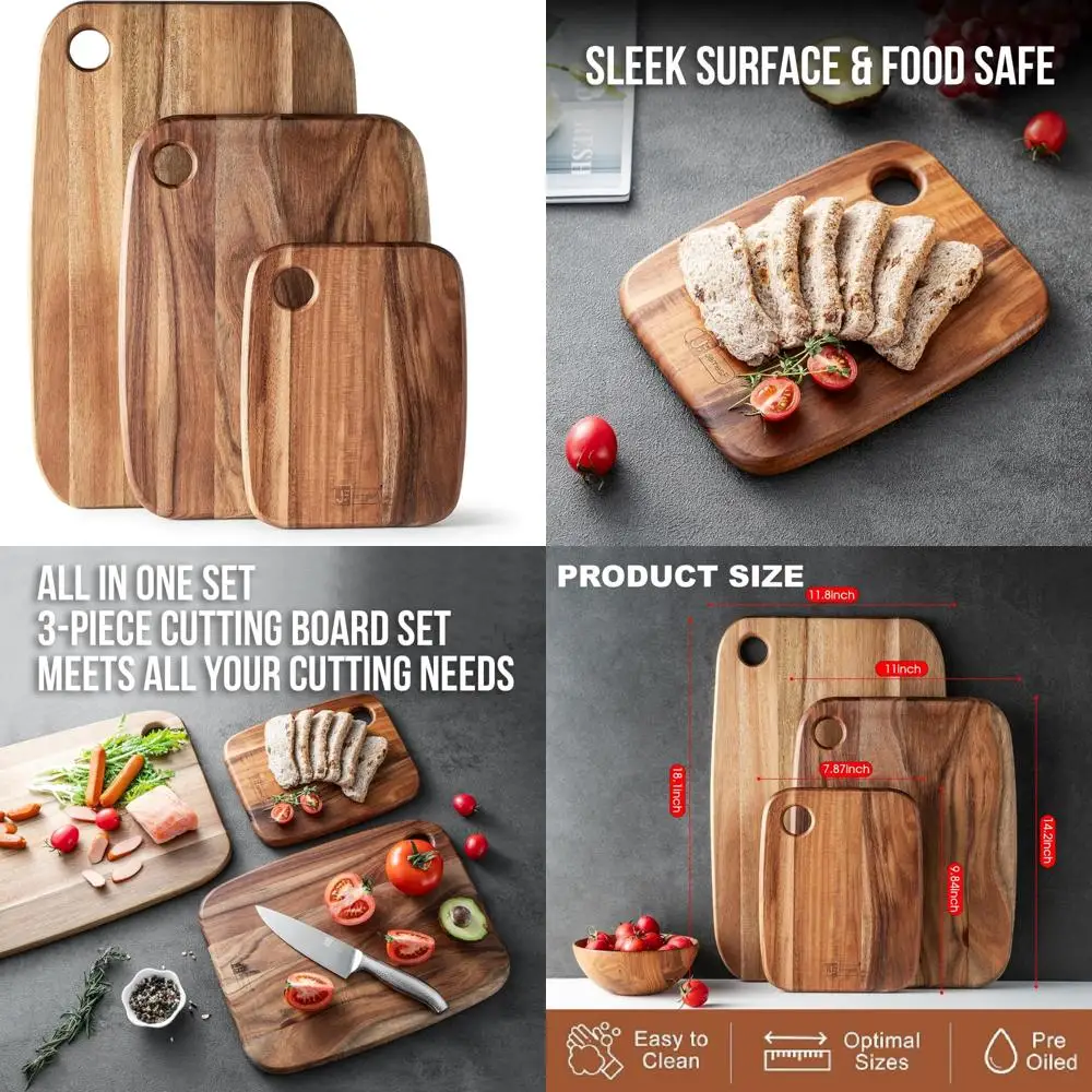 

Kitchen Wood Cutting Boards Set - 3 Piece Large Chopping Boards, Thick Butcher Blocks, Wooden Serving Trays for Home Cooking and